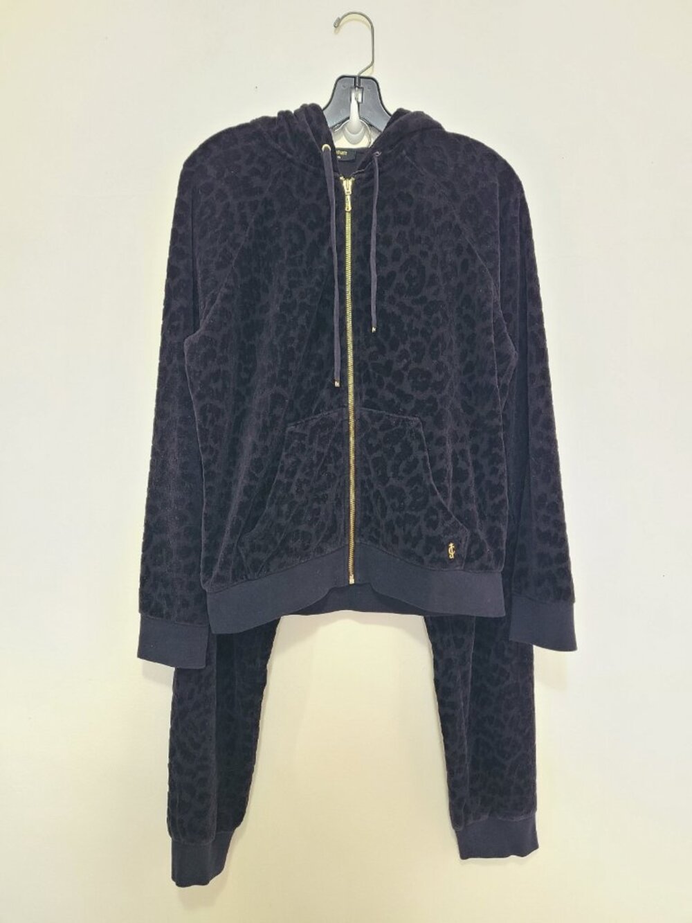 Juicy Couture Y2K Black Terry Tracksuit Cheetah Pattern Size M